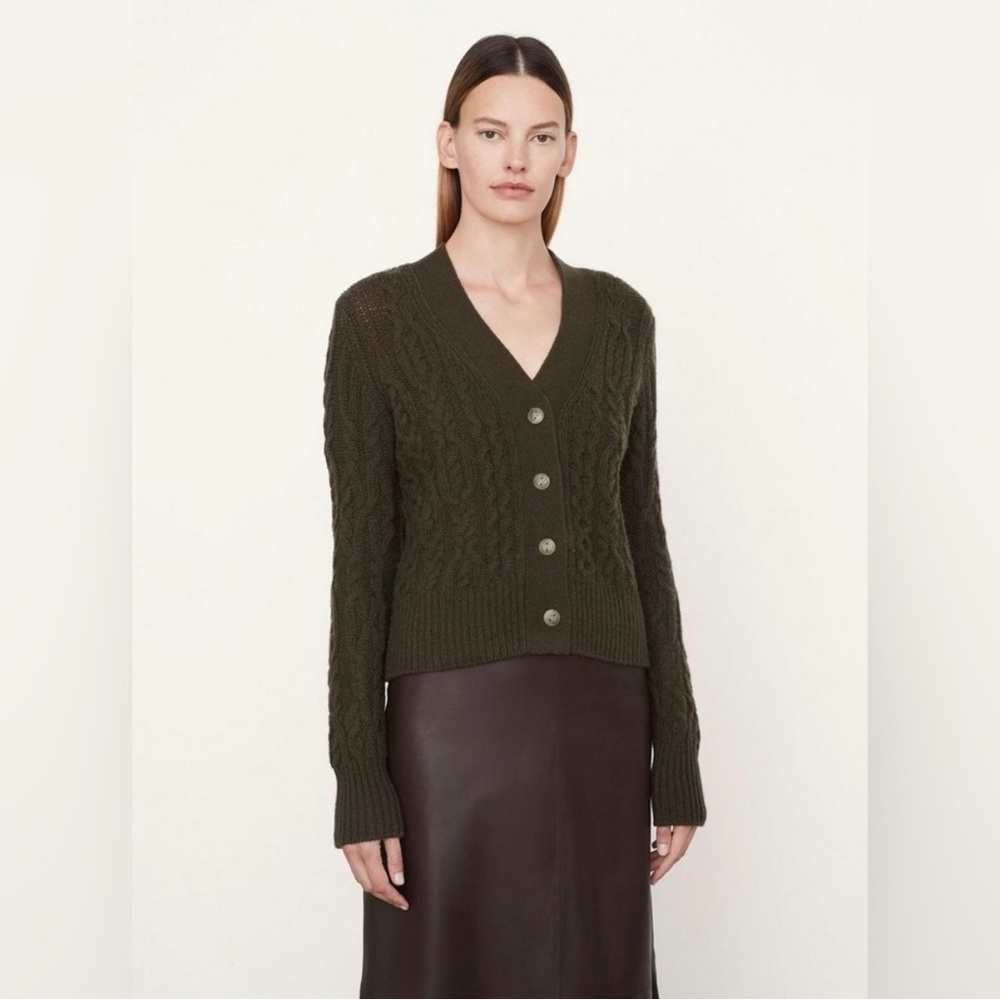 NWT L/XL Vince Dark Green Cashmere/wool Cable Knit Cardigan